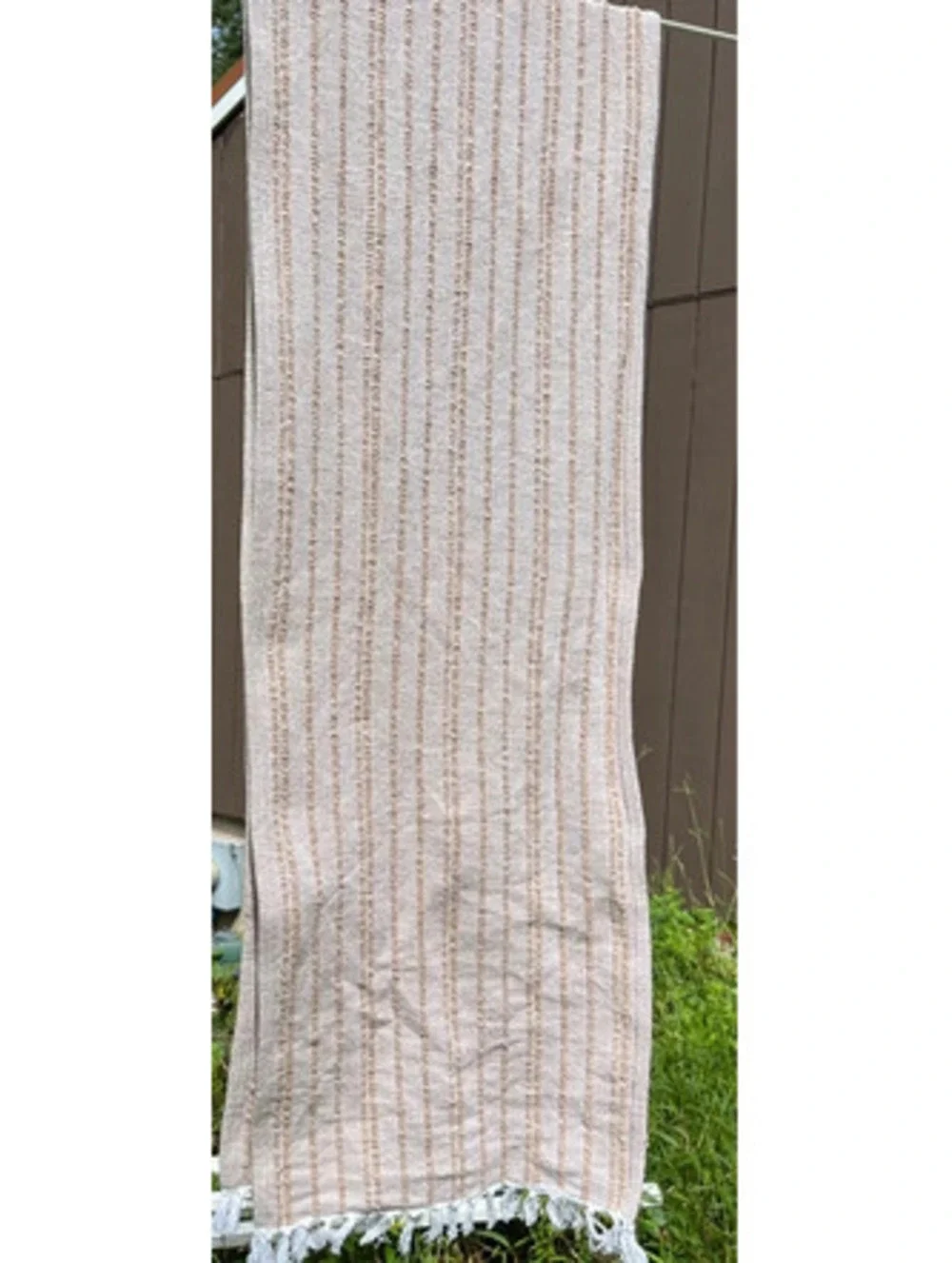 12x72” cotton natural beige white vertical stripe cotton fringe table runner